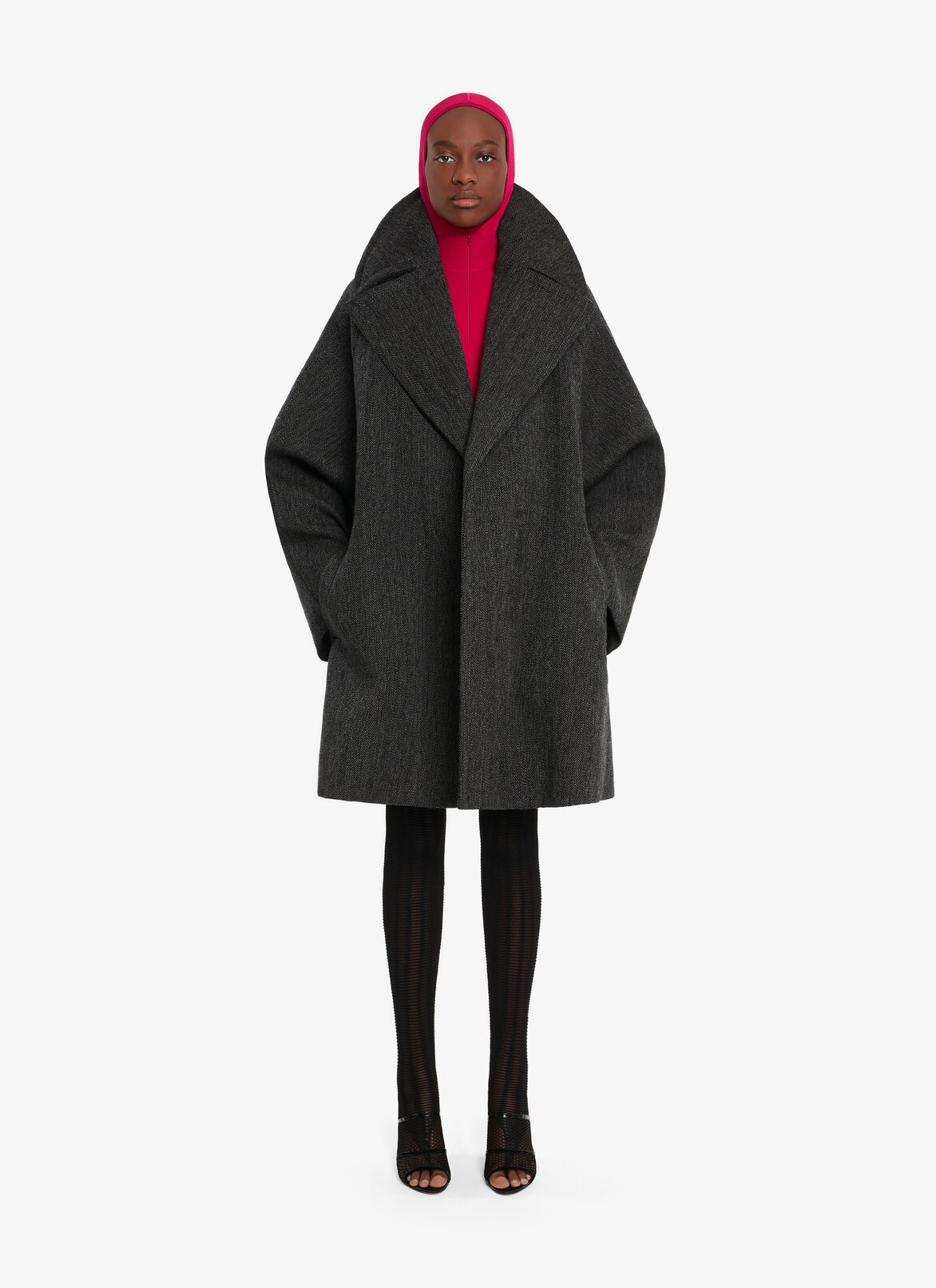 OVERSIZED BELTED MID-LENGTH COAT ALAÏA DARK GREY OVERSIZED BELTED MID-LENGTH COAT